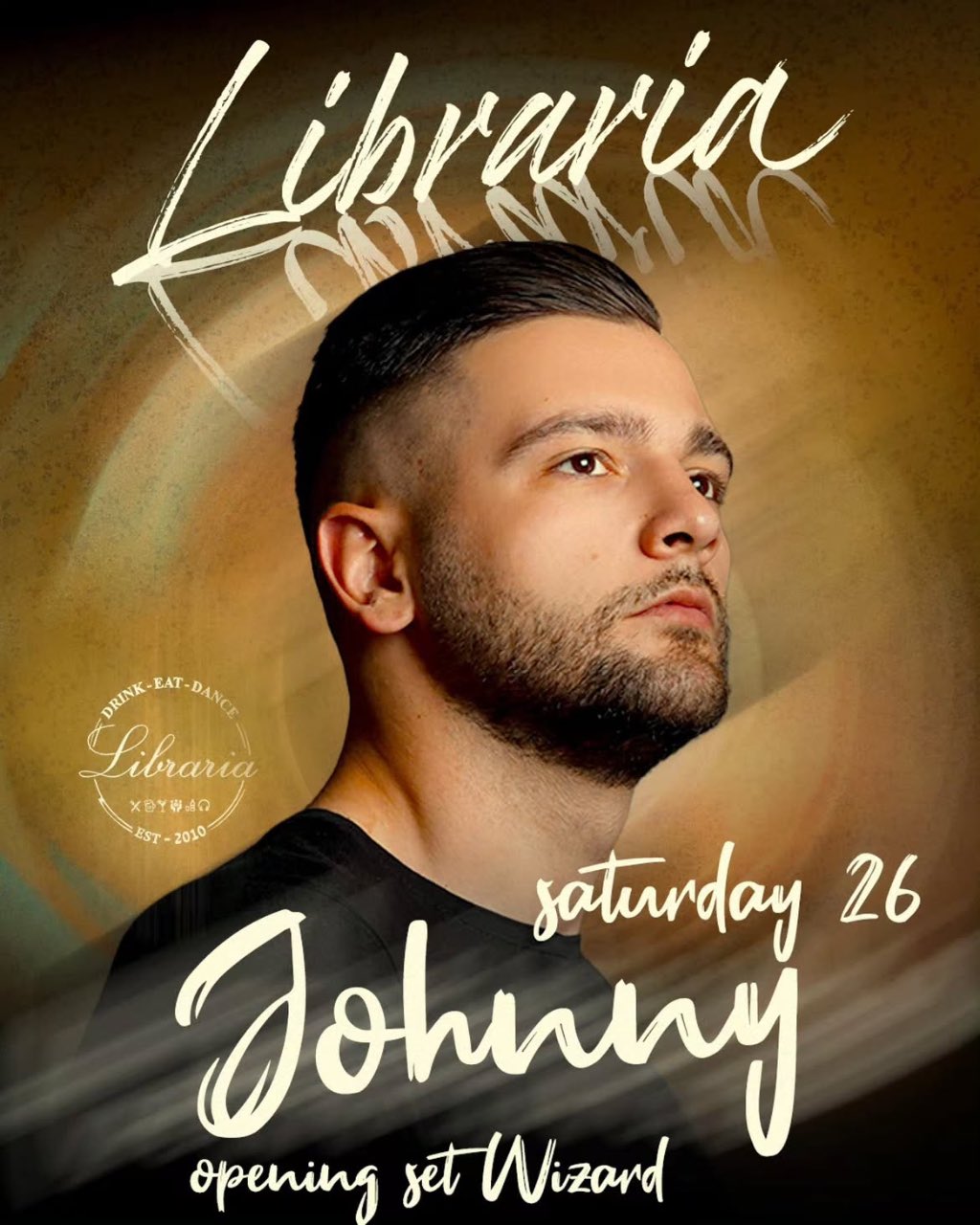 Saturday Night with Johnny & Opening Set Wizard flyer — Libraria Bar, Tirana